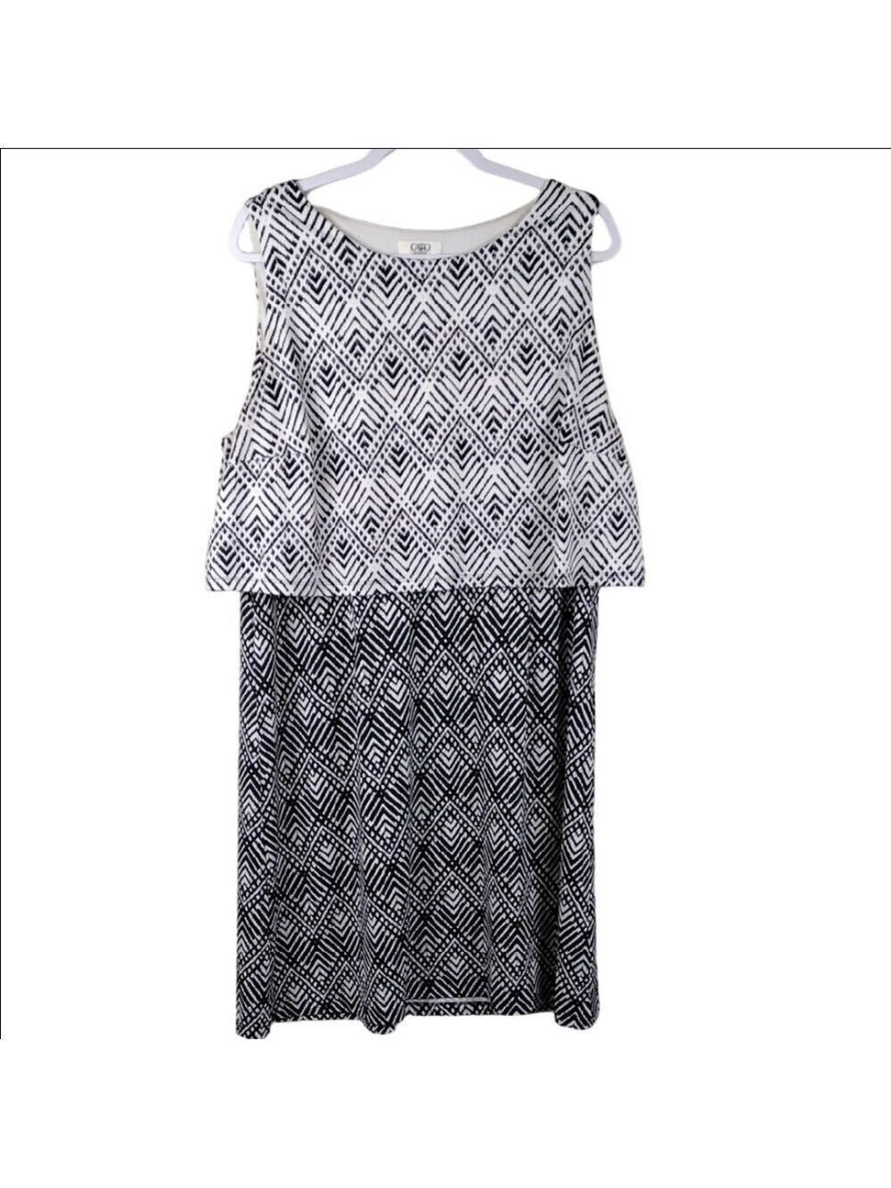 Cato Woman Black White Geometric Scoop Neck Sleeveless Pullover Below Knee Dress
